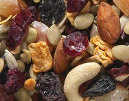 Cranberry Cove Trail Mix - Raisins, raw sunflower seeds, diced papaya, cranberries, raw pumpkin seeds, raw cashew pieces, raw almonds, diced apples.